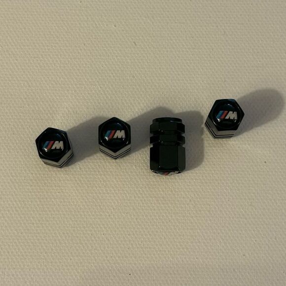 BMW Motorsports Valve Stem Caps in Black Set of 4 NWT - Picture 1 of 4